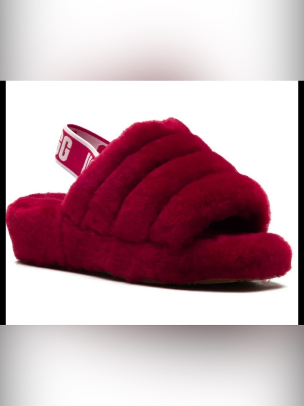 UGG Deep Red ❤️ Plush Slide Sandals with Branded Heel Strap